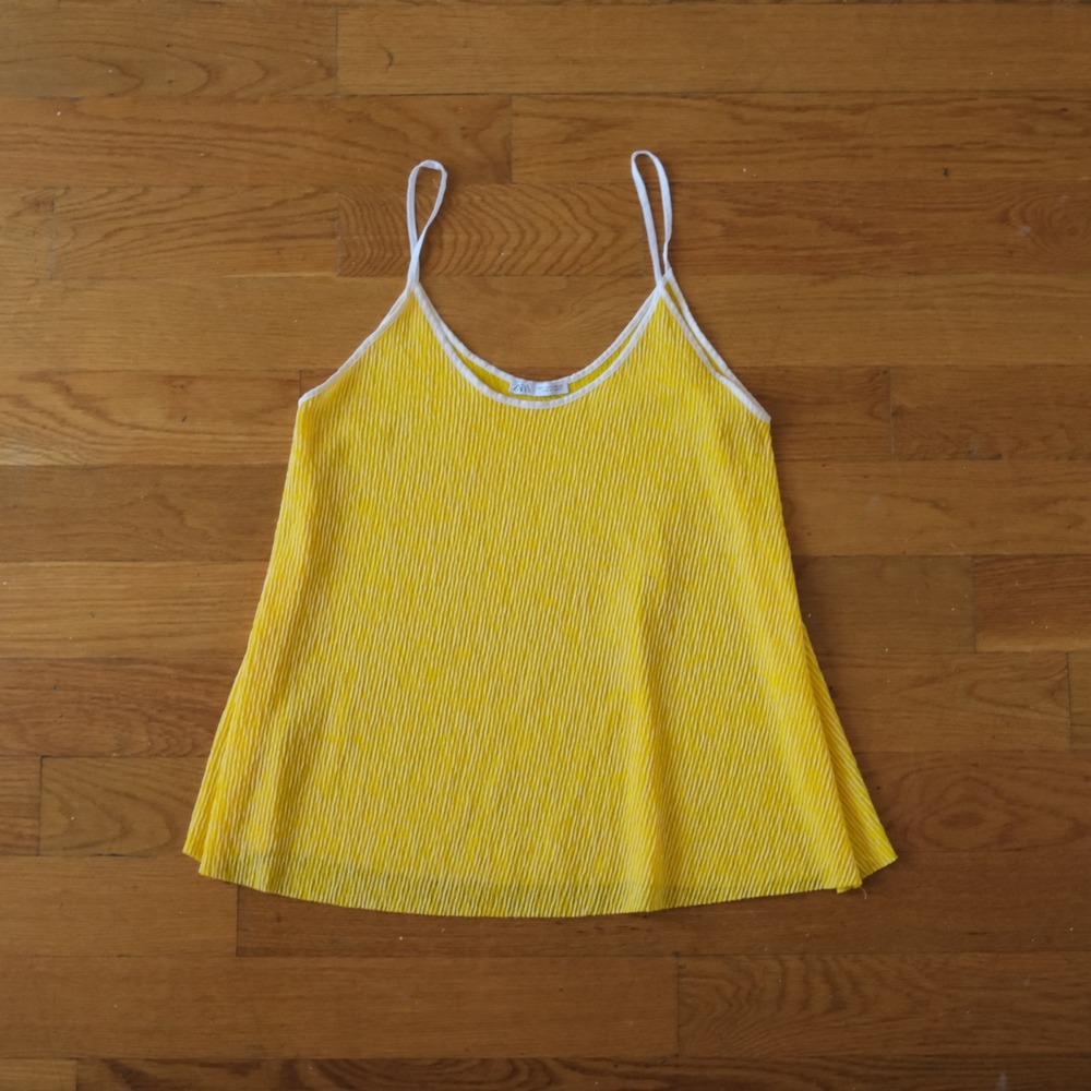Zara Camisole Women Yellow Striped Textured Weave Summer Small Cami